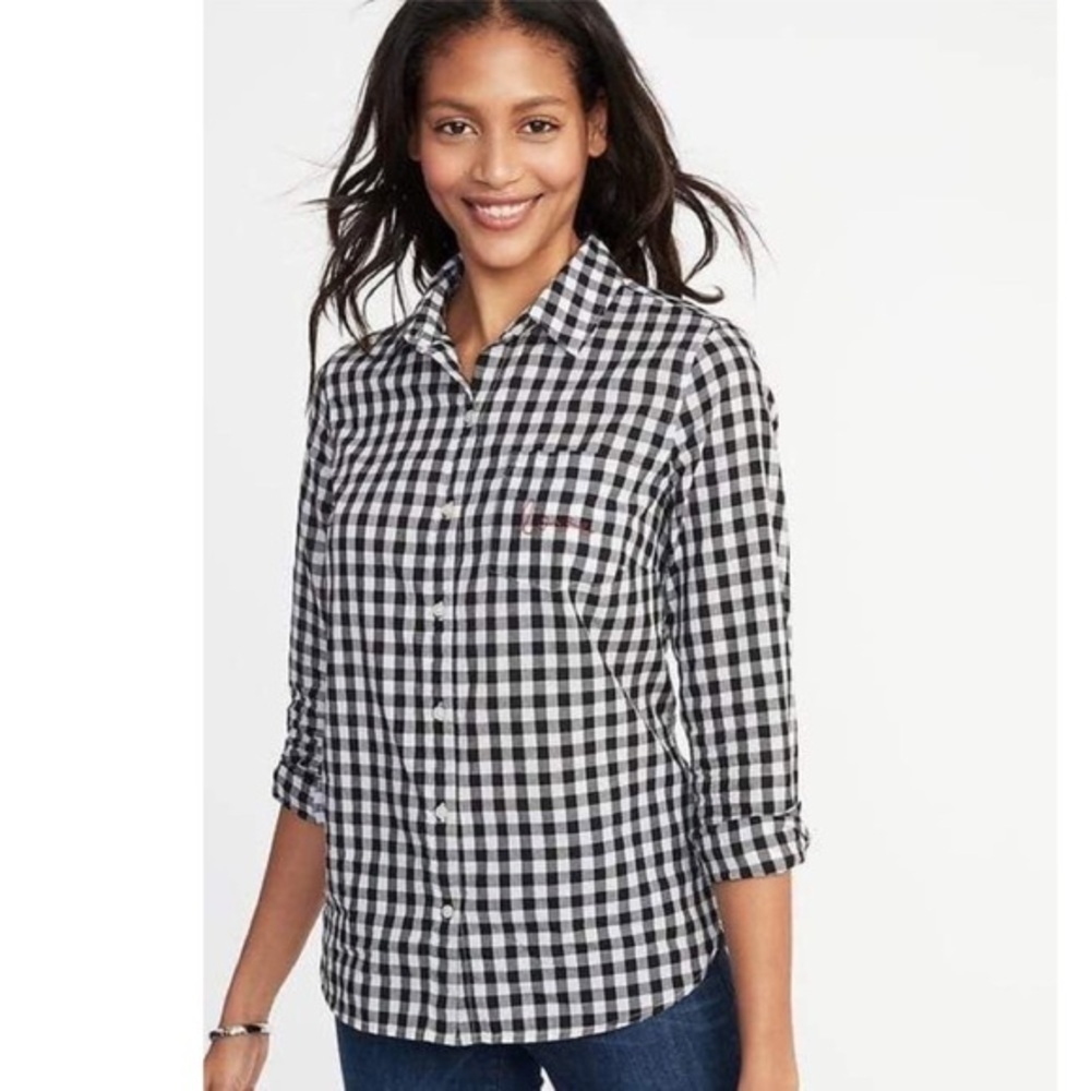 Old Navy The Classic Shirt Blue White Plaid Button Down Top Women's Size Small